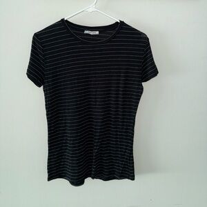 Zara Black Tee with Thin White Stripes